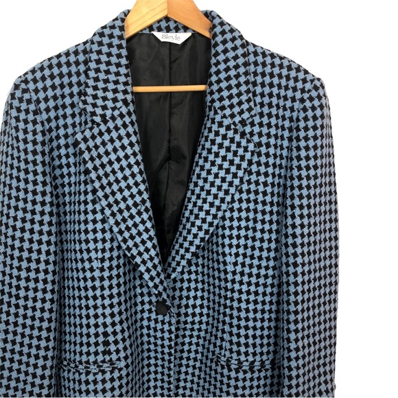 Vintage Houndstooth Tweed Wool Blend Oversized Shoulder Pad Boyfriend Blazer 12 - Picture 7 of 8